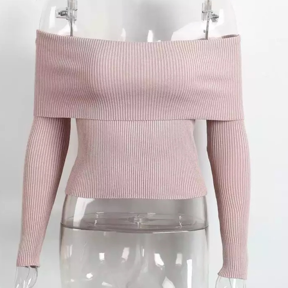 LAST 2!!!! Off the Shoulder Knitwear Pink Crop Top - Picture 8 of 8